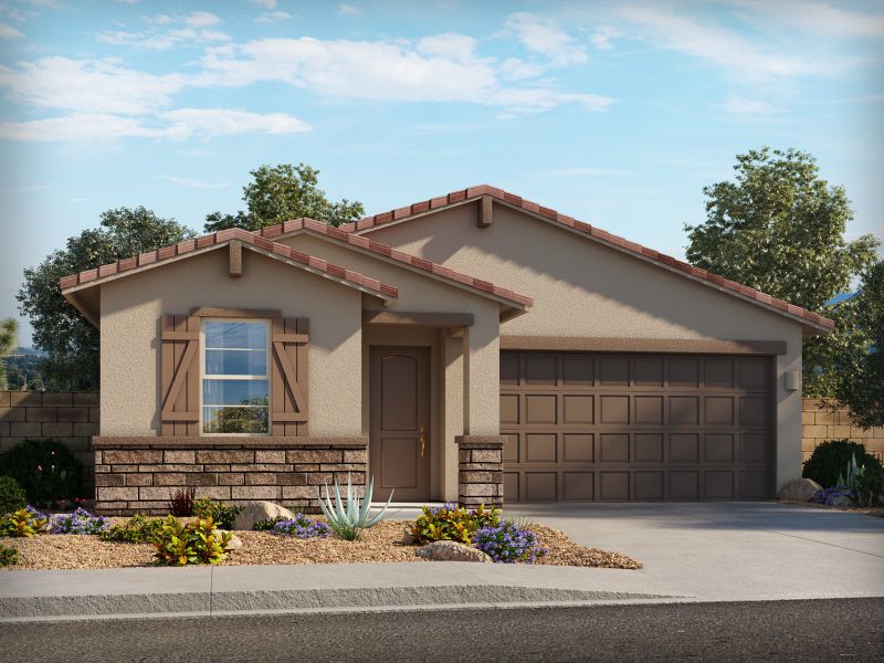 Representative exterior photo of a completed home built from the Eden by Meritage Homes in La Estancia - Arcadia, Tucson, AZ (Image 14). Representative exterior photo of a completed home built from the Eden by Meritage Homes in La Estancia - Arcadia, Tucson, AZ (Image 14).