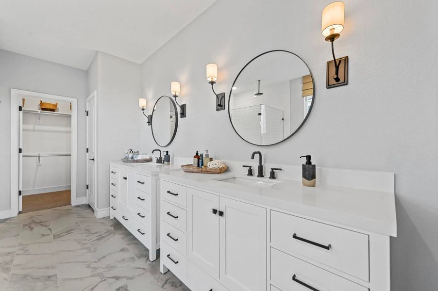 Primary bath with matte black fixtures
