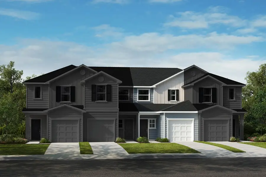 Front exterior of a new home in Brooks Mill - Edge Series, Durham, NC, highlighting curb appeal (Image 1). Front exterior of a new home in Brooks Mill - Edge Series, Durham, NC, highlighting curb appeal (Image 1).