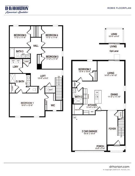 2D floor plan layout for the Robie by D.R. Horton in Venetian Grove, Vero Beach, FL (Image 3).
