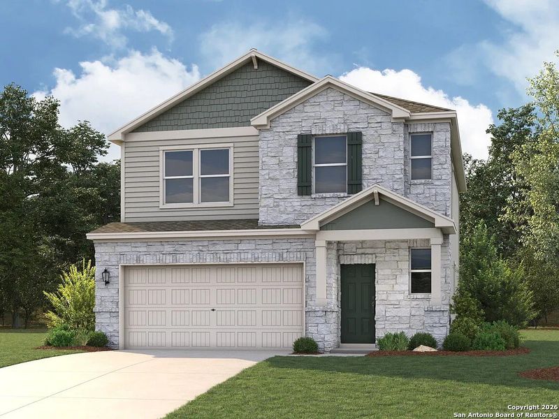 Front exterior of a new home in Summerlin, San Antonio, TX, highlighting curb appeal (Image 1). Front exterior of a new home in Summerlin, San Antonio, TX, highlighting curb appeal (Image 1).
