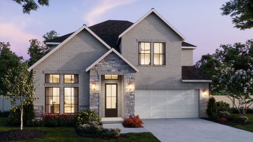 Representative exterior photo of a completed home built from the Orleans II by Normandy Homes in Painted Tree - Woodland West, McKinney, TX (Image 2). Representative exterior photo of a completed home built from the Orleans II by Normandy Homes in Painted Tree - Woodland West, McKinney, TX (Image 2).