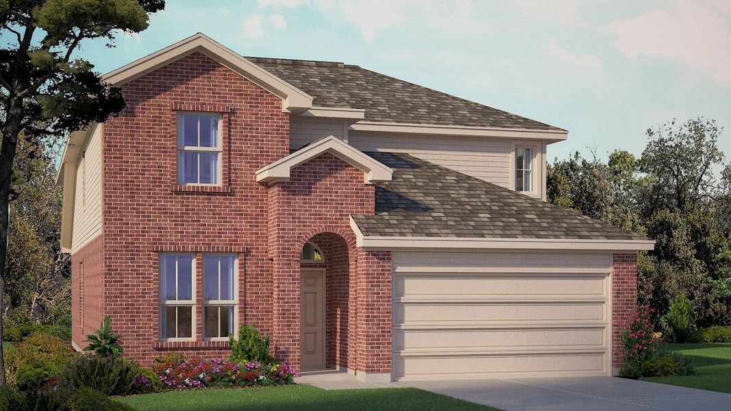 Front exterior of a new home in Overlook West, Wolfforth, TX, highlighting curb appeal (Image 2).