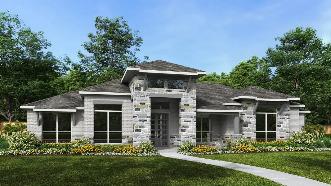 Representative exterior photo of a completed home built from the 3317A by Perry Homes in Vintage Oaks, New Braunfels, TX (Image 4). Representative exterior photo of a completed home built from the 3317A by Perry Homes in Vintage Oaks, New Braunfels, TX (Image 4).