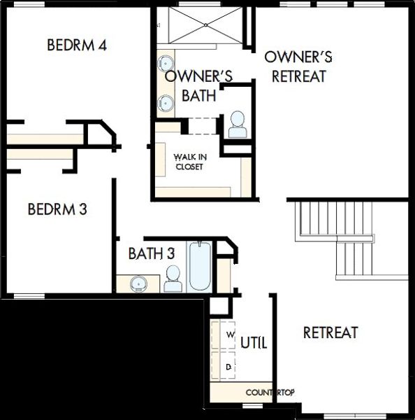 2D floor plan layout of this home in Serenity - The Village Collection, Fuquay Varina, NC (Image 3). 2D floor plan layout of this home in Serenity - The Village Collection, Fuquay Varina, NC (Image 3).
