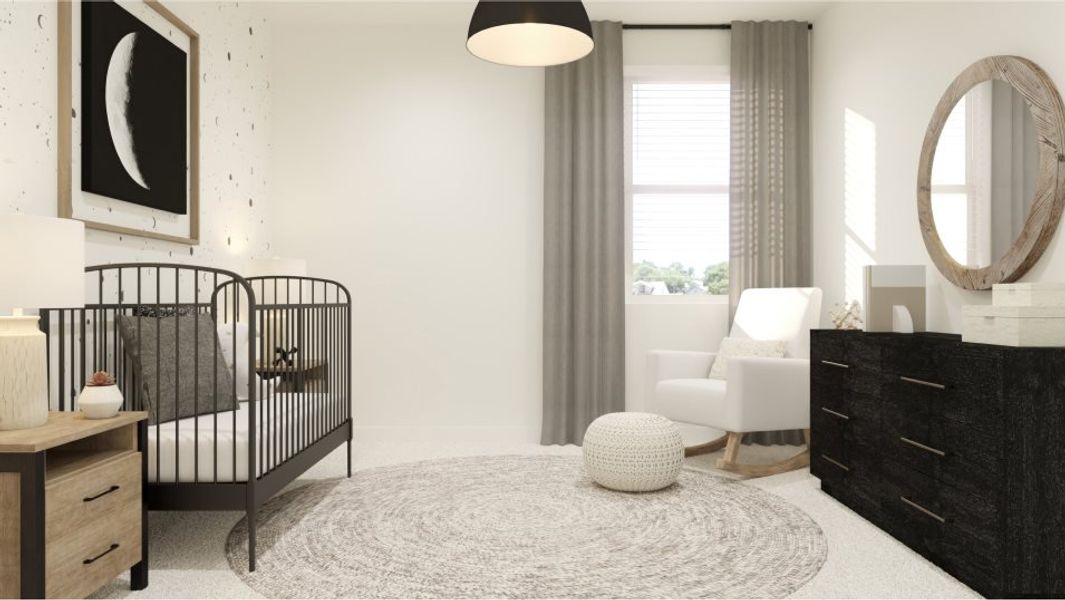 Bedroom 3 styled as a nursery