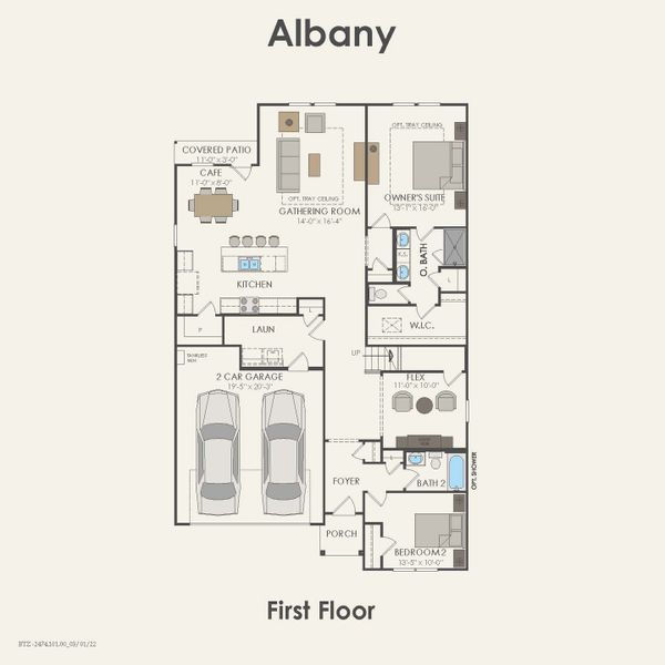 2D floor plan layout for the Albany by Pulte Homes in Whitewing Trails, Princeton, TX (Image 5).