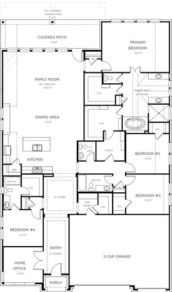 2D floor plan layout for the 2995W by Perry Homes in The Woodlands Hills, Willis, TX (Image 3).