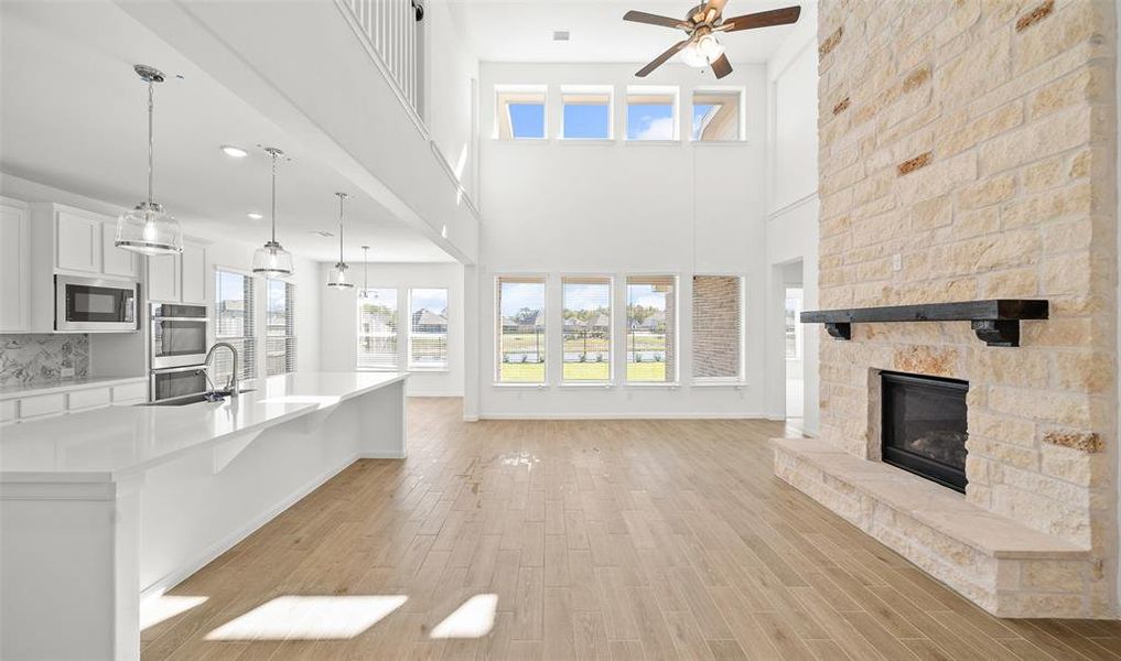 Cozy fireplace in great room