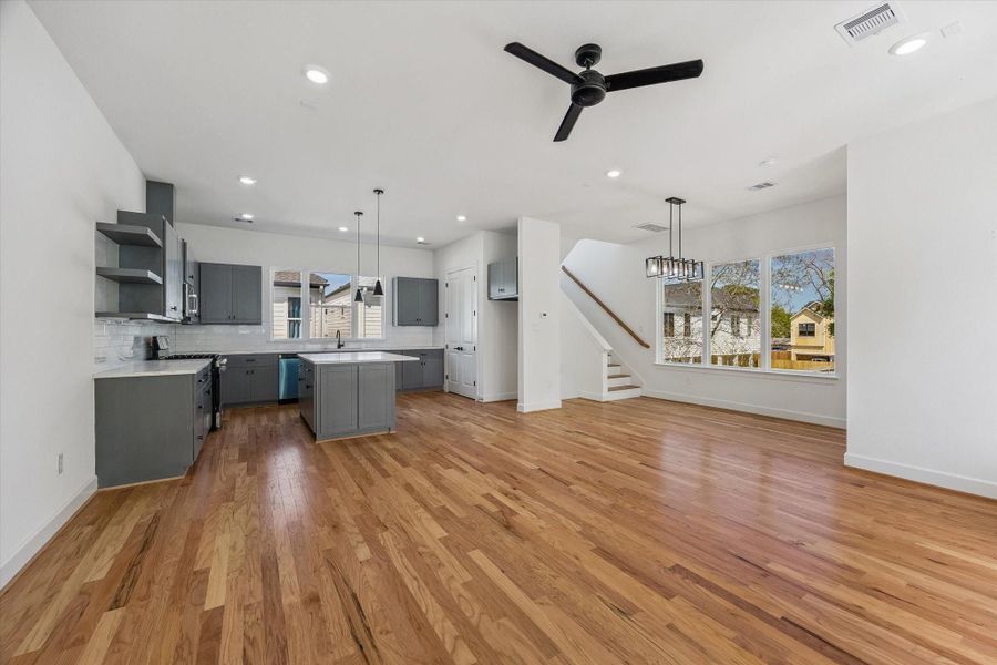 The second-floor main living area is thoughtfully designed to offer an elevated blend of comfort and sophistication. Bathed in natural light, this open-concept space seamlessly connects the living, dining, and kitchen areas—creating an ideal setting for both everyday living and effortless entertaining. Clean architectural lines and refined finishes enhance the sense of openness, while the well-appointed layout provides a warm and inviting atmosphere. The second-floor main living area is thoughtfully designed to offer an elevated blend of comfort and sophistication. Bathed in natural light, this open-concept space seamlessly connects the living, dining, and kitchen areas—creating an ideal setting for both everyday living and effortless entertaining. Clean architectural lines and refined finishes enhance the sense of openness, while the well-appointed layout provides a warm and inviting atmosphere.