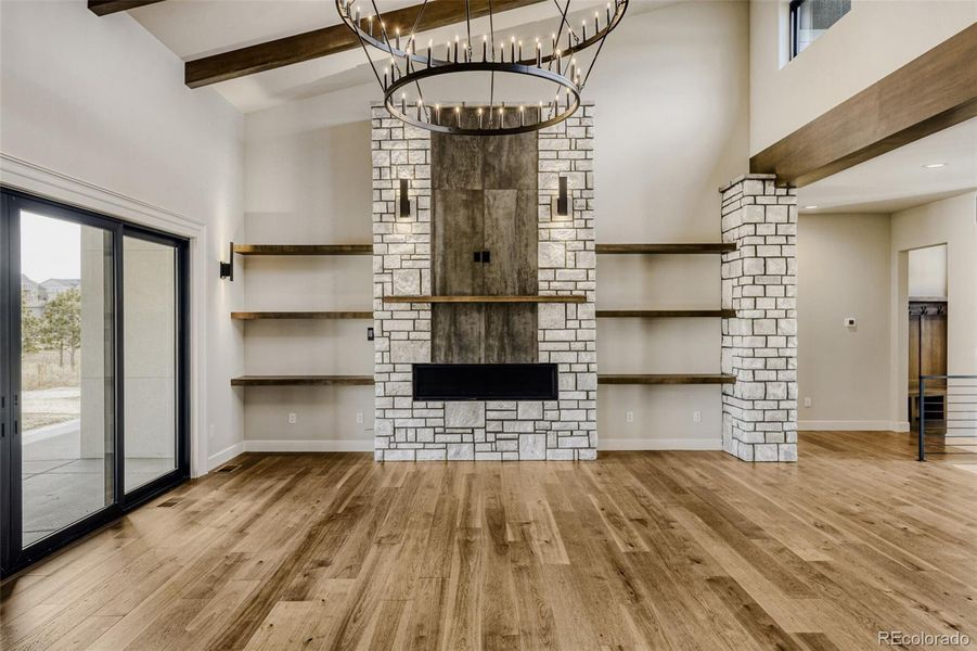 Great room with custom fireplace mantle