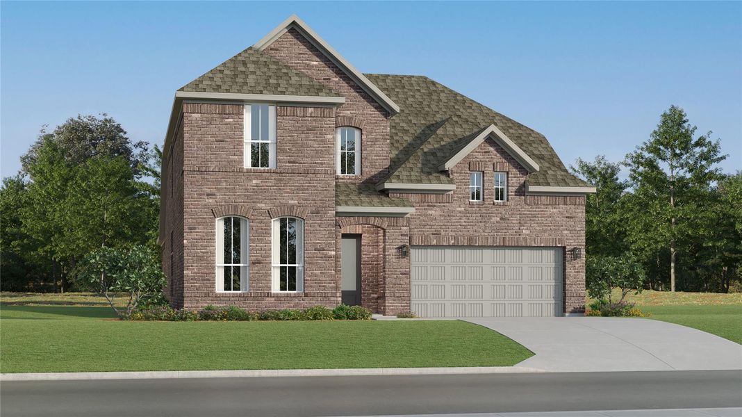 Front exterior of a new home in Woodfield Preserve, Georgetown, TX, highlighting curb appeal (Image 21). Front exterior of a new home in Woodfield Preserve, Georgetown, TX, highlighting curb appeal (Image 21).