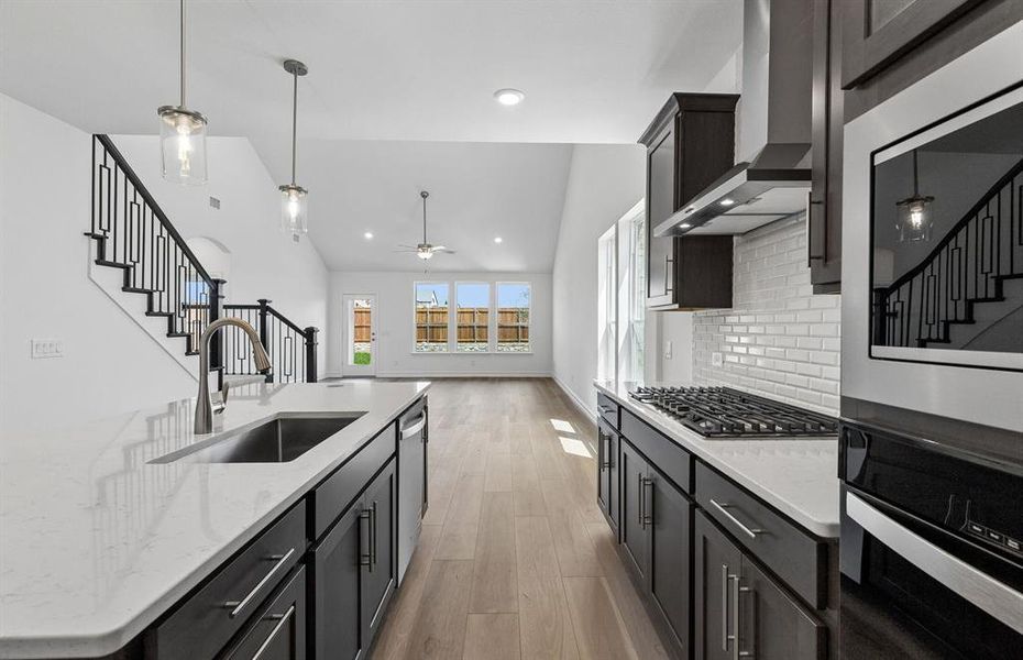Kitchen with pendent lighting