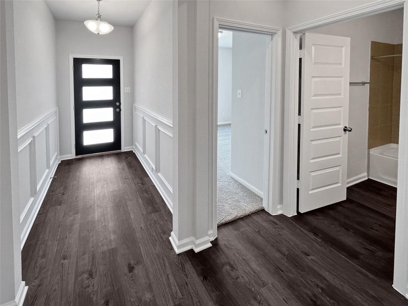 The Crawford- Foyer. Home under construction. Sample floor plan photo used for illustrative purposes only. Upgrades, selections options, windows and colors may vary. The Crawford- Foyer. Home under construction. Sample floor plan photo used for illustrative purposes only. Upgrades, selections options, windows and colors may vary.