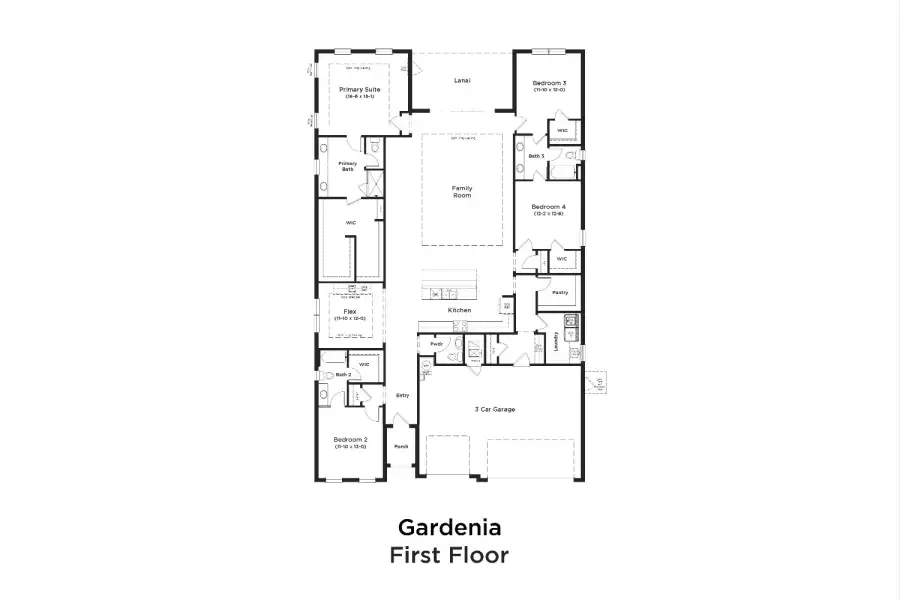 2D floor plan layout for the Gardenia by DRB Homes in Preserve at Old Mill, Wesley Chapel, FL (Image 3).
