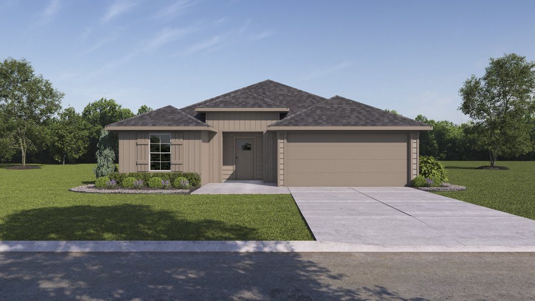 Front exterior of a new home in Saddlebrook, Waxahachie, TX, highlighting curb appeal (Image 1).