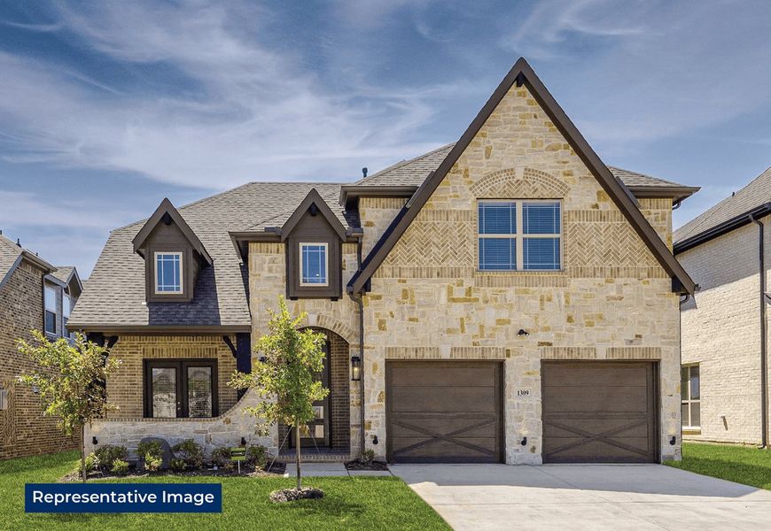 Representative exterior photo of a completed home built from the Cooper F by First Texas Homes in Valencia on The Lake, Little Elm, TX (Image 1).