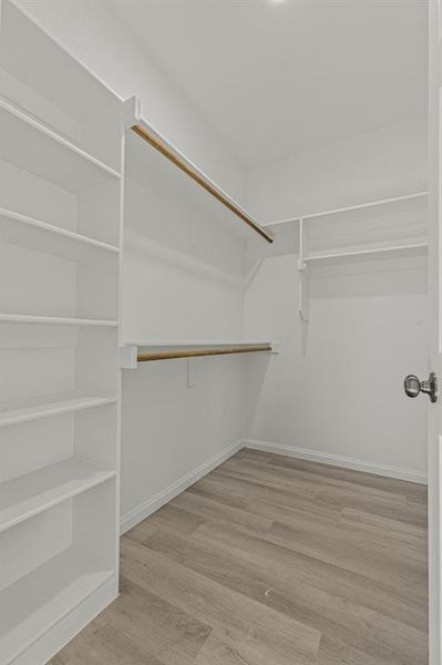 Spacious closet with light wood-style flooring
