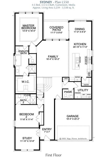 2D floor plan layout for the Sydney by Landon Homes in Fields - East Village, Frisco, TX (Image 3).