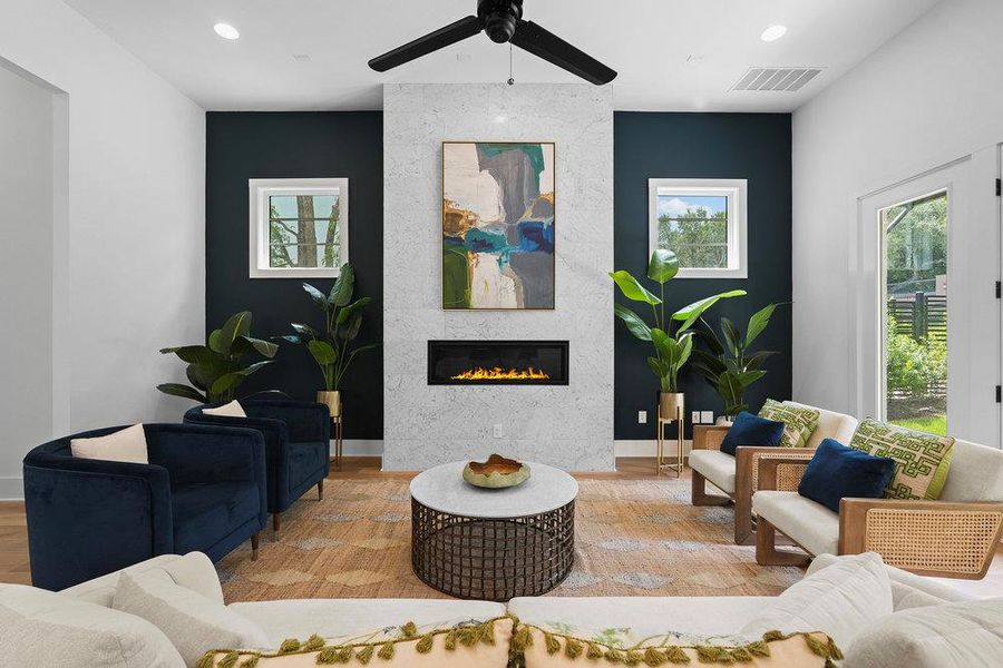 Furnished interior view inside a new home in Spyglass, Austin (Image 15). Furnished interior view inside a new home in Spyglass, Austin (Image 15).