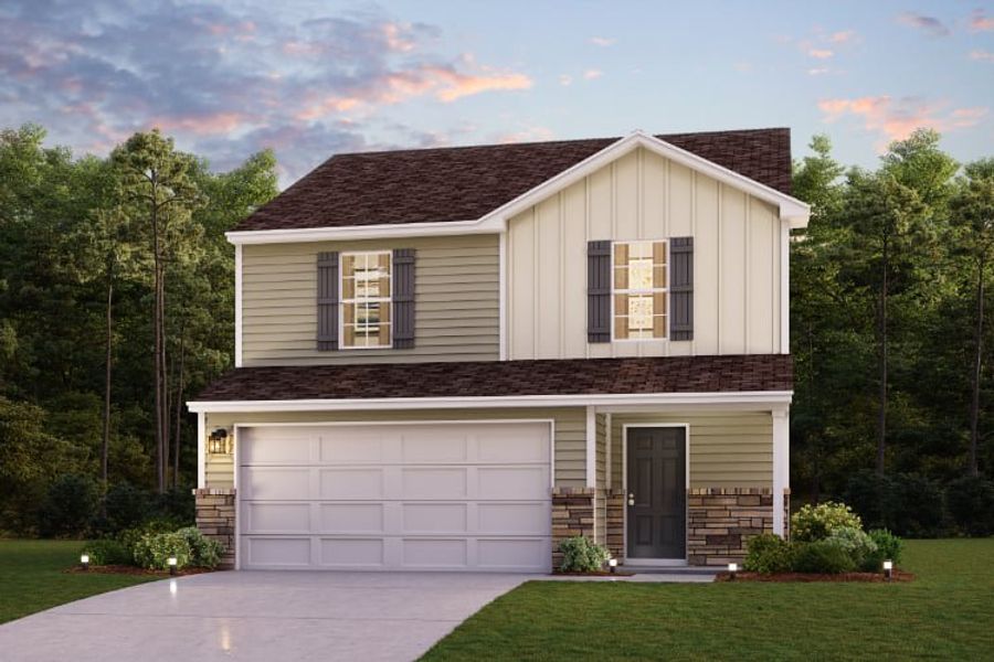 Representative exterior photo of a completed home built from the Auburn by Century Complete in Arrowhead By The Lake, Lizella, GA (Image 1).