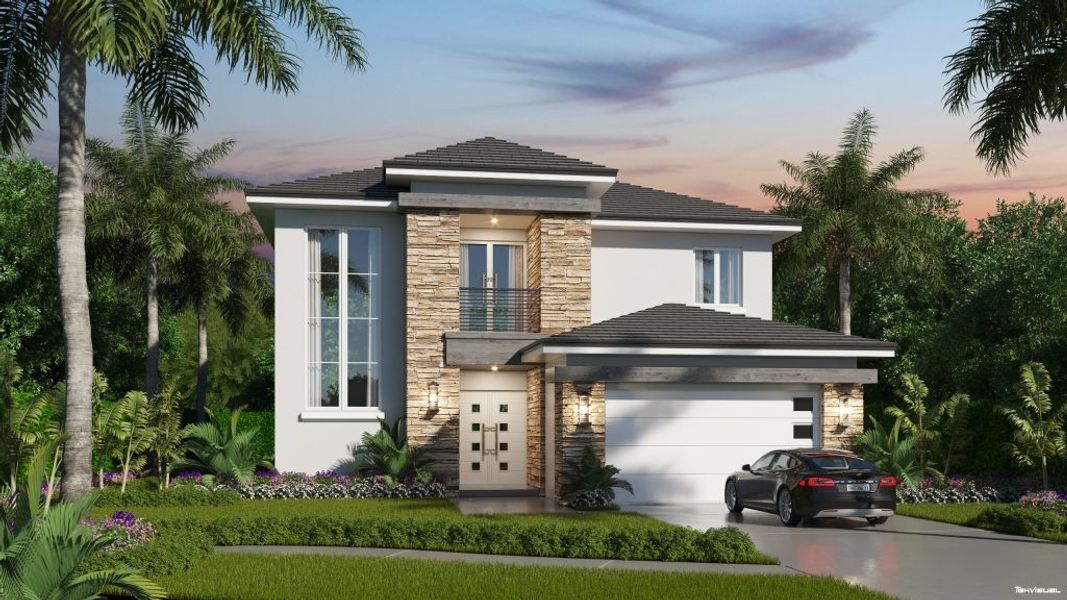 Representative exterior photo of a completed home built from the Lugano by Rhino Homes in The Oaks, Davie, FL (Image 4).