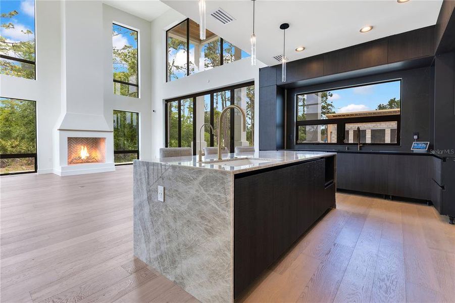 Taj Mahal quartz kitchen island