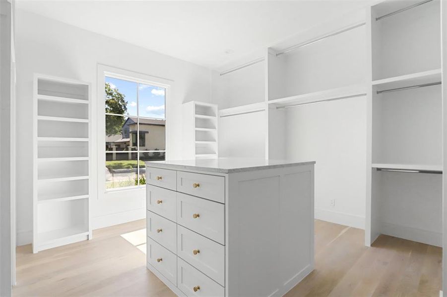 Spacious closet featuring light wood-type flooring