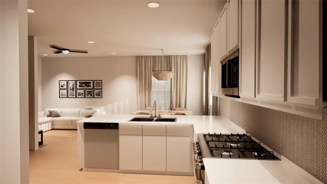 Kitchen with open floor plan, appliances with stainless steel finishes, light countertops, a peninsula, and recessed lighting Kitchen with open floor plan, appliances with stainless steel finishes, light countertops, a peninsula, and recessed lighting