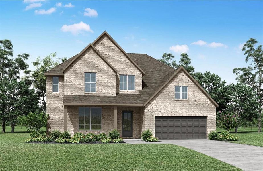Front exterior of a new home in Trinity Falls 60, McKinney, TX, highlighting curb appeal (Image 2). Front exterior of a new home in Trinity Falls 60, McKinney, TX, highlighting curb appeal (Image 2).