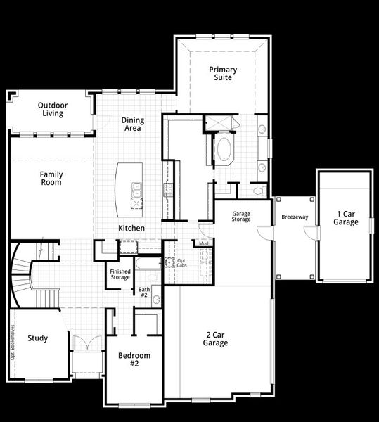 2D floor plan layout for the 220G by Highland Homes in Santa Rita Ranch: 90ft. lots, Liberty Hill, TX (Image 3).