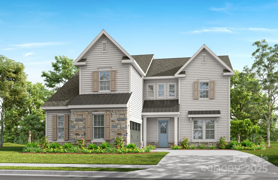 Front exterior of a new home in Coventry Glen, Huntersville, NC, highlighting curb appeal (Image 1).