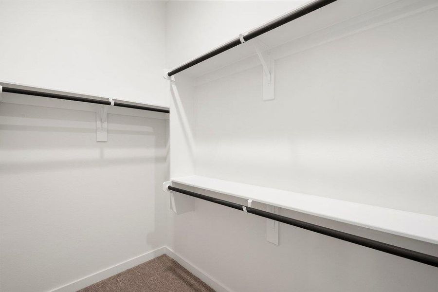 Walk in closet featuring dark carpet