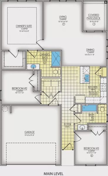 2D floor plan layout for the Darcy II by Great Southern Homes in Shady Grove, Conway, SC (Image 3).
