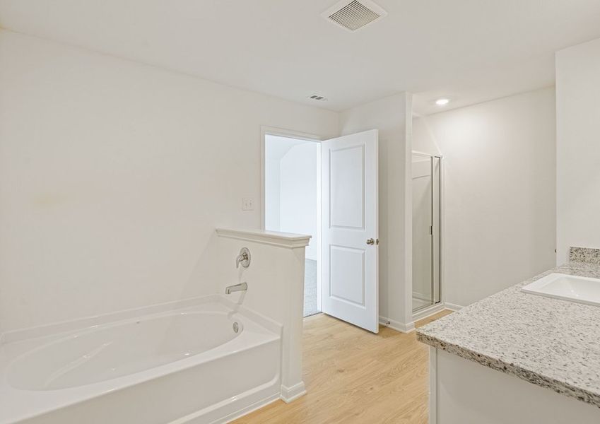 Spacious master bathroom with a seperate tub and step-in shower Spacious master bathroom with a seperate tub and step-in shower