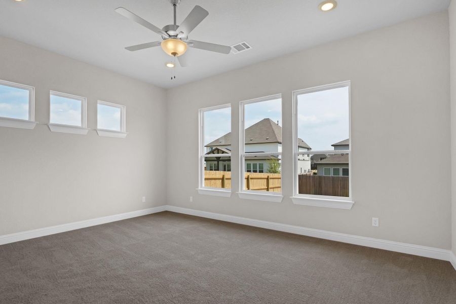 Spare room featuring baseboards, carpet, recessed lighting, and ceiling fan Spare room featuring baseboards, carpet, recessed lighting, and ceiling fan