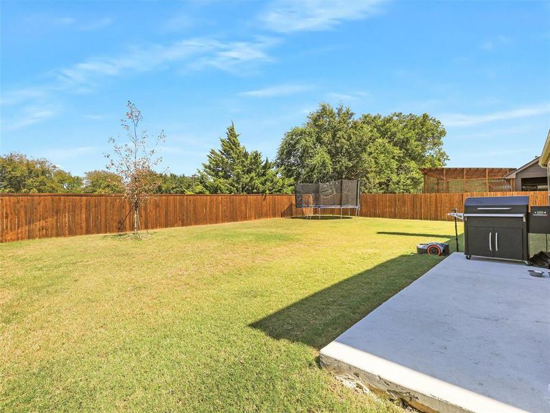 Backyard featuring a patio area and a trampoline