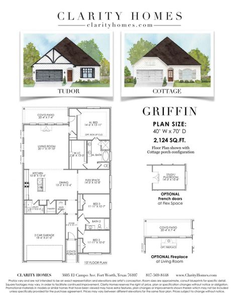 2D floor plan layout for the Griffin by Clarity Homes in Courts of Bonnie Brae, Denton, TX (Image 2). 2D floor plan layout for the Griffin by Clarity Homes in Courts of Bonnie Brae, Denton, TX (Image 2).