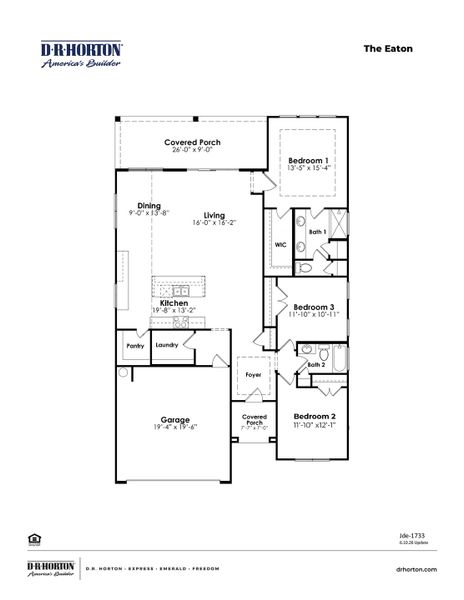 2D floor plan layout for the Eaton by D.R. Horton in The Preserve at Shaftesbury Glen, Conway, SC (Image 3). 2D floor plan layout for the Eaton by D.R. Horton in The Preserve at Shaftesbury Glen, Conway, SC (Image 3).