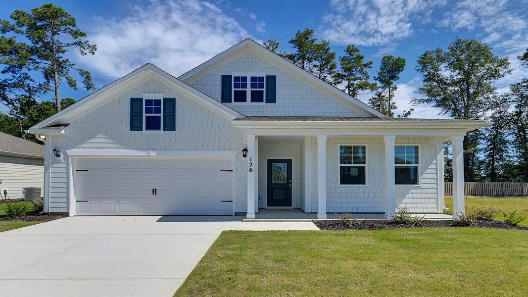 Front exterior of a new home in Sease's Pond, Gilbert, SC, highlighting curb appeal (Image 1).
