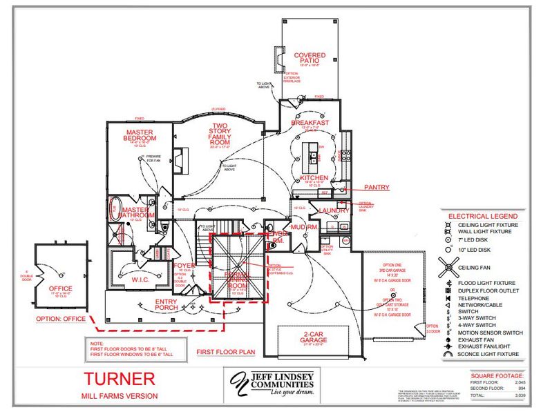 2D floor plan layout for the Turner F by Jeff Lindsey Communities in Mill Farms, Peachtree City, GA (Image 2).