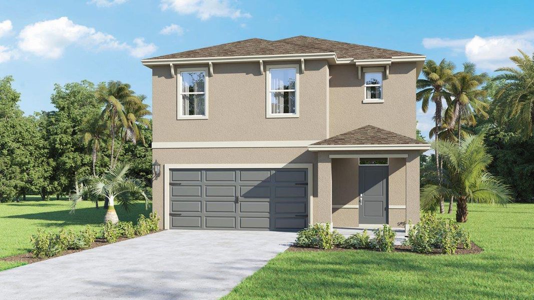 Front exterior of a new home in Wynnstone, Davenport, FL, highlighting curb appeal (Image 2).