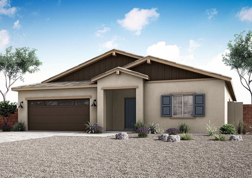 Representative exterior photo of a completed home built from the Sedona by LGI Homes in Ghost Hollow Estates, Casa Grande, AZ (Image 13).