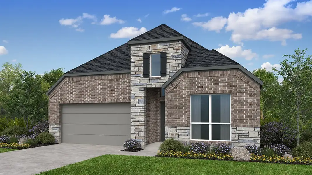 Representative exterior photo of a completed home built from the Bennett by Taylor Morrison in Blue Creek Trails, Richmond, TX (Image 3). Representative exterior photo of a completed home built from the Bennett by Taylor Morrison in Blue Creek Trails, Richmond, TX (Image 3).