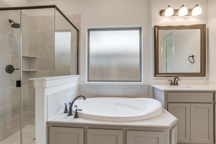 Bathroom with separate shower and tub and vanity