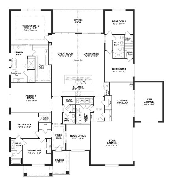 2D floor plan layout for the Denver by K. Hovnanian® Homes in Preserve at Deer Lakes, Sanford, FL (Image 3).
