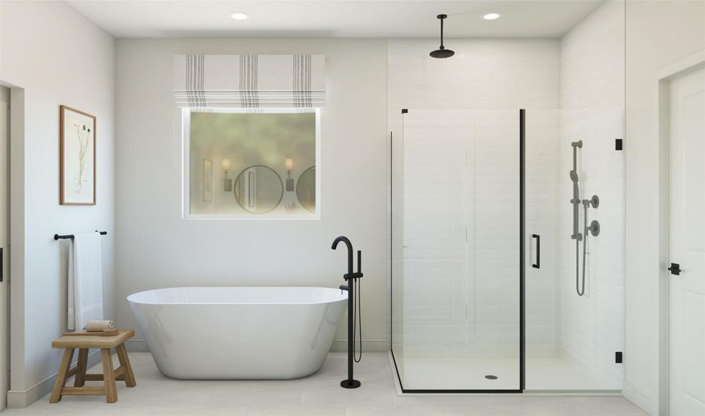 Freestanding tub and shower in primary bath (*Artist rendering used for illustration purposes only.)