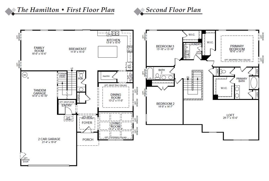 2D floor plan layout for the Hamilton by Eastwood Homes in The Enclave at Laurelbrook, Sherrills Ford, NC (Image 3).