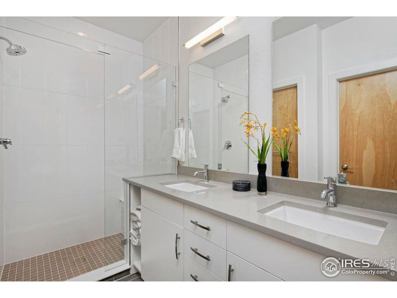 Dual Vanity in Primary Bath with Euro-glass