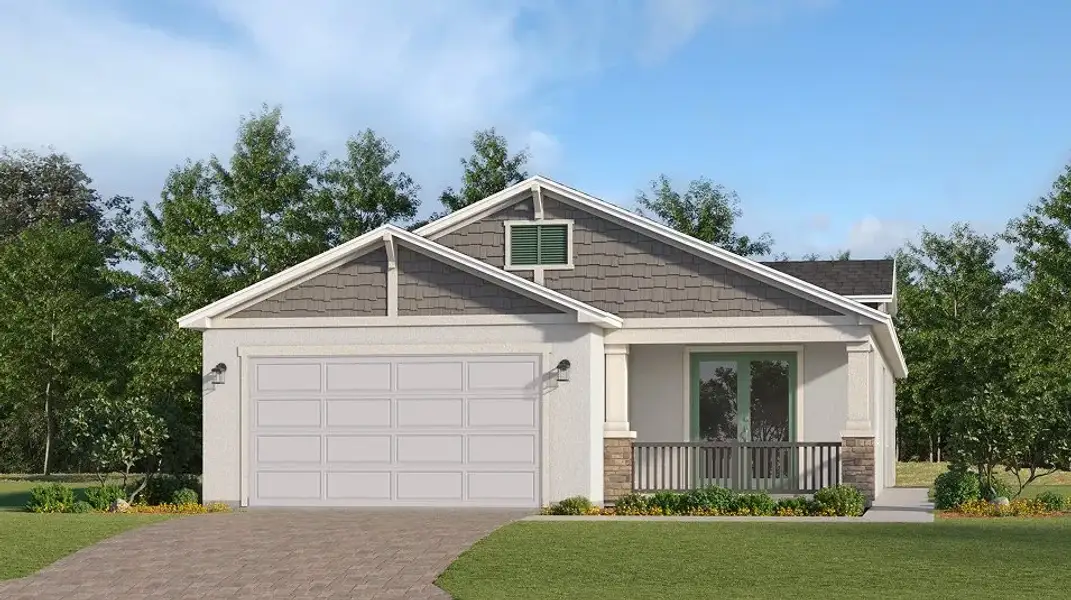 Front exterior of a new home in Lennar at Esplanade, Kissimmee, FL, highlighting curb appeal (Image 1). Front exterior of a new home in Lennar at Esplanade, Kissimmee, FL, highlighting curb appeal (Image 1).